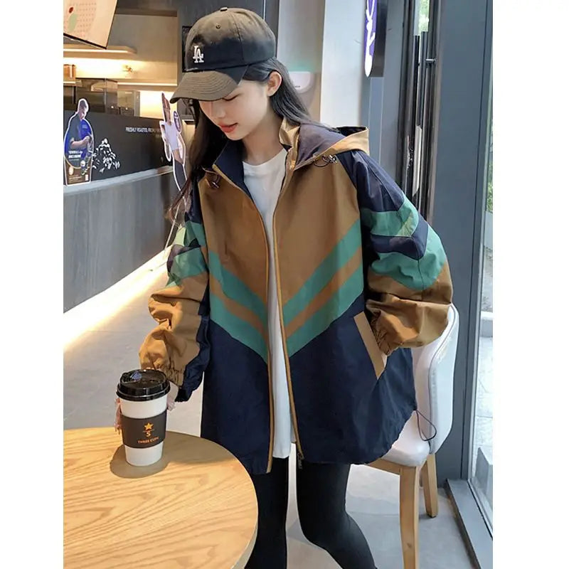 Trench Coat Women's Loose Casual Striped Niche Baseball Uniform Jacket Top
