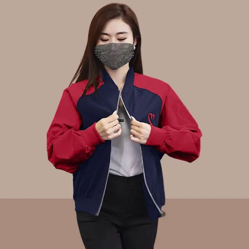 Spring and Autumn Baseball Coat Women's New Popular Loose Contrast Color Jacket Spliced Jacket Top