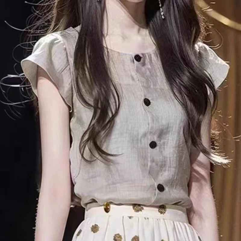 French Light Luxury Feifei Short-sleeved Shirt for Women in Summer Unique Top