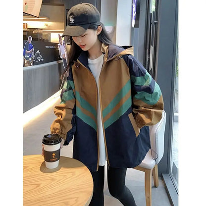Trench Coat Women's Loose Casual Striped Niche Baseball Uniform Jacket Top