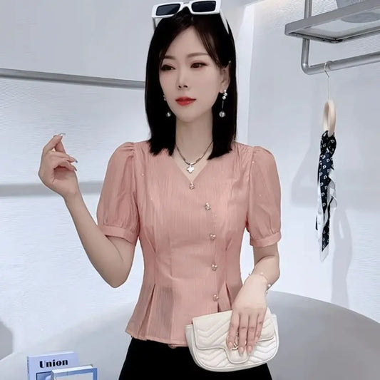 Fashion Short-sleeved Shirt for Women New Summer Small and Fashionable Waist-hugging and Slimming Skirt Top