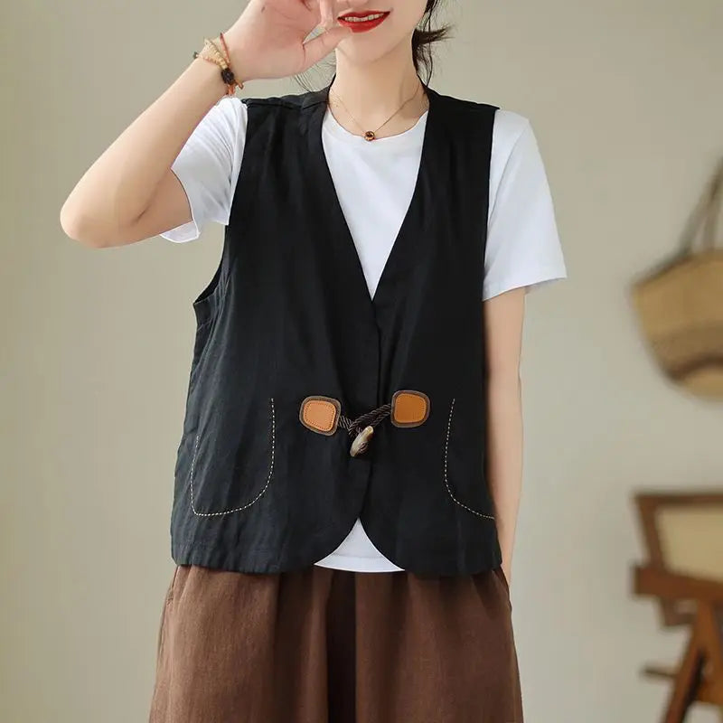 2025 New Spring and Autumn Retro Minimalist Commuting and Leisure Jackets Sleeveless Solid Color Cardigan Women's Vest Coats Top