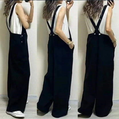 2025 Summer New Oversized Denim Shoulder Strap Student Pants Loose Fit Slimming Casual Straight Leg Wide Leg Pants for Women