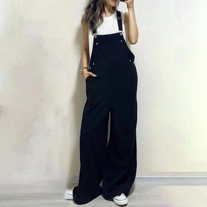 2025 Summer New Oversized Denim Shoulder Strap Student Pants Loose Fit Slimming Casual Straight Leg Wide Leg Pants for Women