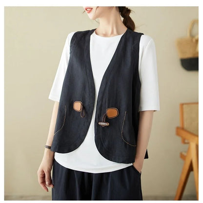 2025 New Spring and Autumn Retro Minimalist Commuting and Leisure Jackets Sleeveless Solid Color Cardigan Women's Vest Coats Top