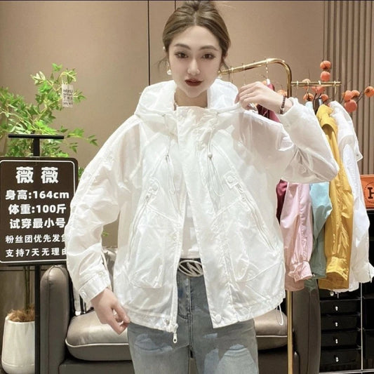 Casual New Summer Breathable Zipper Sunscreen Short Hooded Loose Jacket