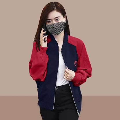 Spring and Autumn Baseball Coat Women's New Popular Loose Contrast Color Jacket Spliced Jacket Top