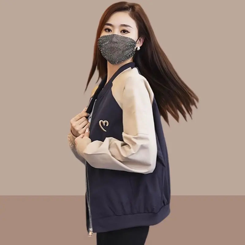 Spring and Autumn Baseball Coat Women's New Popular Loose Contrast Color Jacket Spliced Jacket Top