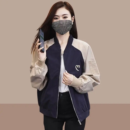 Spring and Autumn Baseball Coat Women's New Popular Loose Contrast Color Jacket Spliced Jacket Top