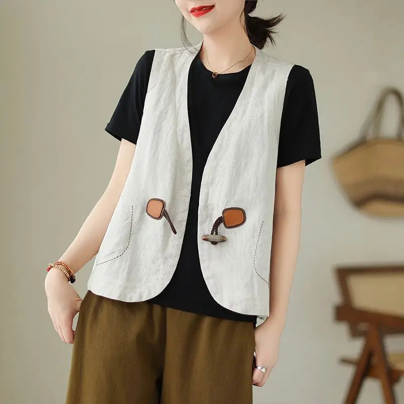 2025 New Spring and Autumn Retro Minimalist Commuting and Leisure Jackets Sleeveless Solid Color Cardigan Women's Vest Coats Top