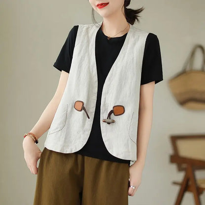 2025 New Spring and Autumn Retro Minimalist Commuting and Leisure Jackets Sleeveless Solid Color Cardigan Women's Vest Coats Top