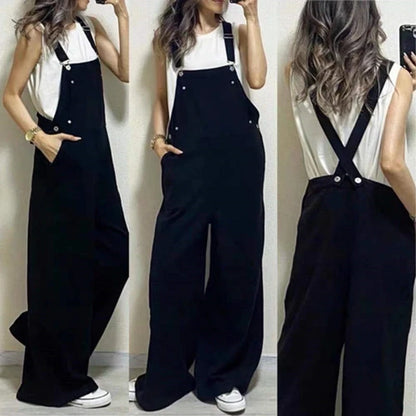 2025 Summer New Oversized Denim Shoulder Strap Student Pants Loose Fit Slimming Casual Straight Leg Wide Leg Pants for Women