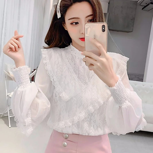 Lace Tops for Women New Fall Style Scheming Women's Lace Tops Stylish and Fairy-like Ruffled Tops