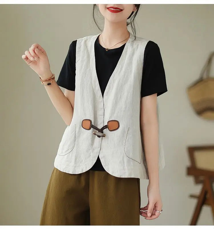 2025 New Spring and Autumn Retro Minimalist Commuting and Leisure Jackets Sleeveless Solid Color Cardigan Women's Vest Coats Top
