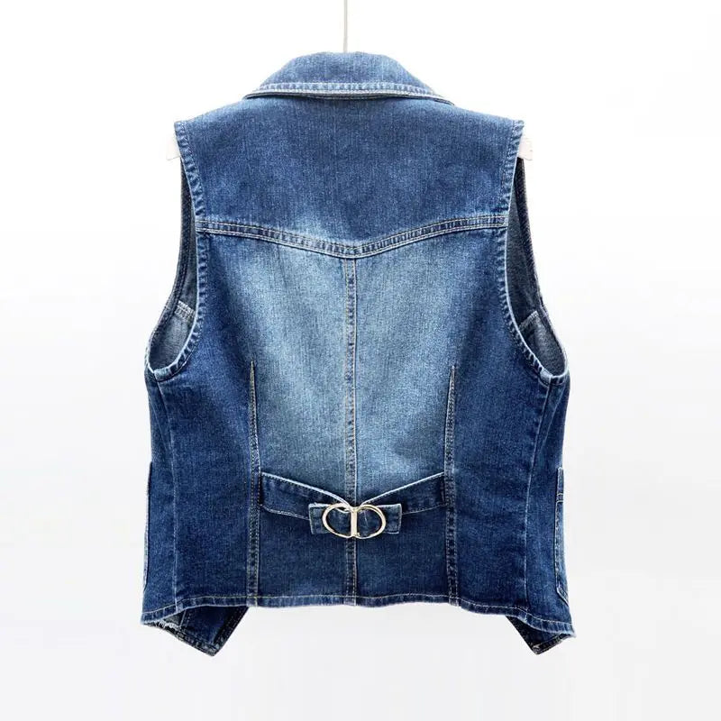 2025 New Spring and Autumn Commuting Minimalist Casual Sleeveless Jackets Lapel Solid Button Pocket Women's Vest Coats Top