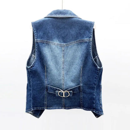 2025 New Spring and Autumn Commuting Minimalist Casual Sleeveless Jackets Lapel Solid Button Pocket Women's Vest Coats Top