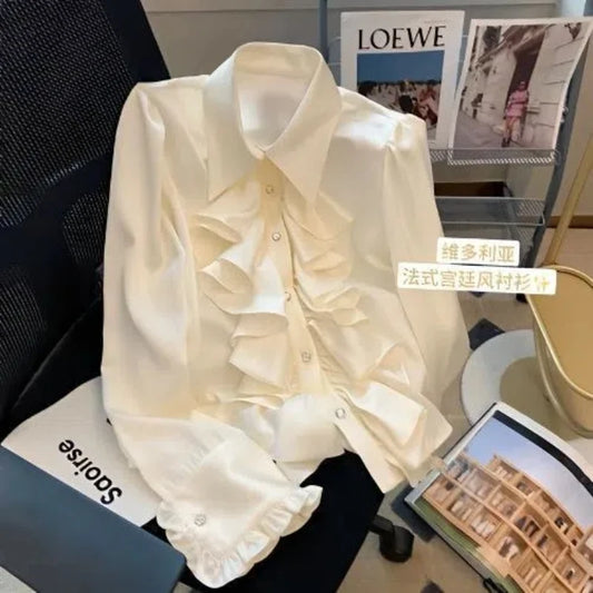 Palace Style French Lace Lapel Shirt for Women in Spring Niche Sweet Chic Top Gentle Temperament Shirt