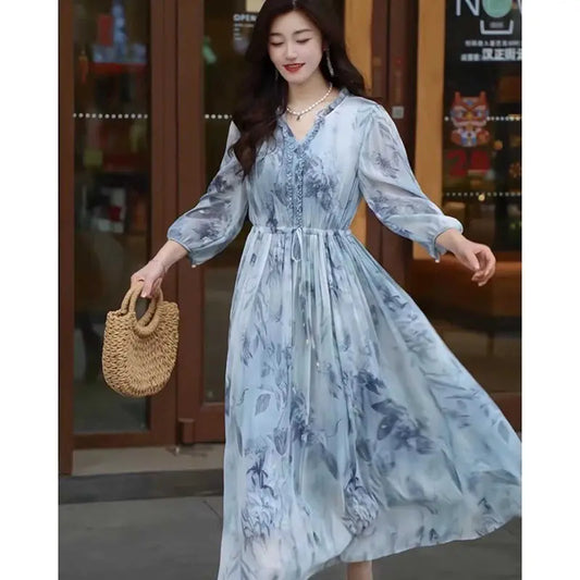 Floral Dress for Women in Spring and Autumn New High-waisted and Stylish Loose Long Skirt