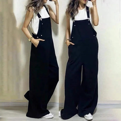 2025 Summer New Oversized Denim Shoulder Strap Student Pants Loose Fit Slimming Casual Straight Leg Wide Leg Pants for Women